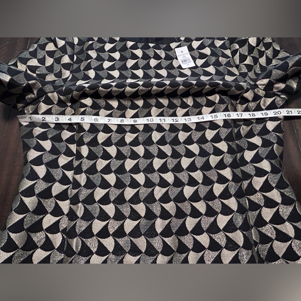 Ann Taylor Classic Geo Jacquard Flare Dress Black/Gold Size 14 - Picture 7 of 15